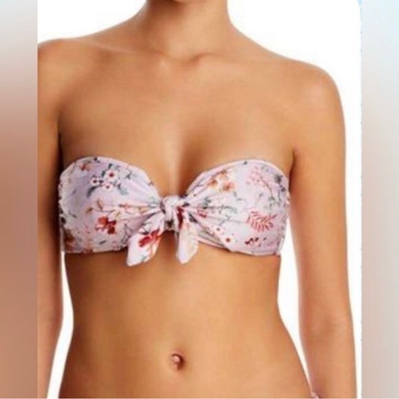NWT Mink Pink Women's Summer Meadow Tie Front bikini Top Multi Pink Floral - Picture 2 of 11